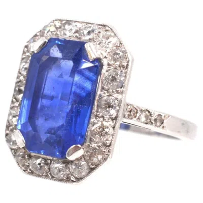 Pre-owned 1stdibs Platinum 6.6 Carats Ceylon Sapphire & Diamond Cluster Ring, Early 20th Century In Blue