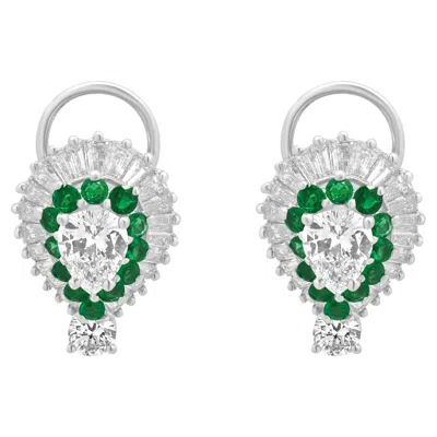 Pre-owned 1stdibs Platinum And 14k White Gold Diamond And Emerald Double Halo Earrings