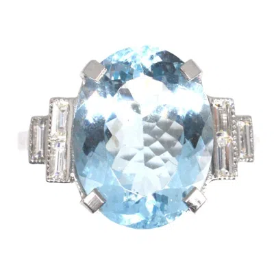Pre-owned 1stdibs Platinum Aquamarine & Diamond Cocktail Ring, Mid-century In Multi