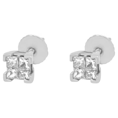 Pre-owned 1stdibs Platinum Invisible Set Princess Cut Diamond Stud Earrings In Multi