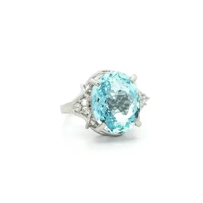 Pre-owned 1stdibs Platinum Large Oval Blue Aquamarine W/ Diamond Accents 5.59ctw Ring