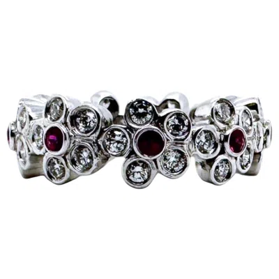 Pre-owned 1stdibs Platinum Ruby & Diamond Flower Eternity Band Size 6.5 In Multi