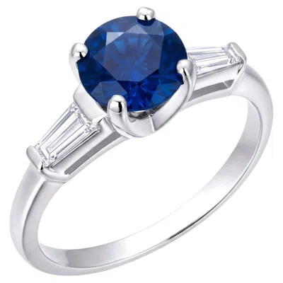 Pre-owned 1stdibs Platinum Three-stone Ring With 0.95ct Sapphire & 0.20ct Diamonds, Usa In Blue