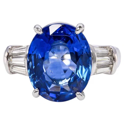 Pre-owned 1stdibs Platinum Vivid Blue Gia 8.59ct Ceylon No Heat Sapphire & Diamond Ring