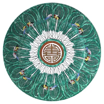 Pre-owned 1stdibs Porcelain Cabbage Leaf & Butterfly Dinner Plate Famille Verte, Circa Mid-20th C In Blue
