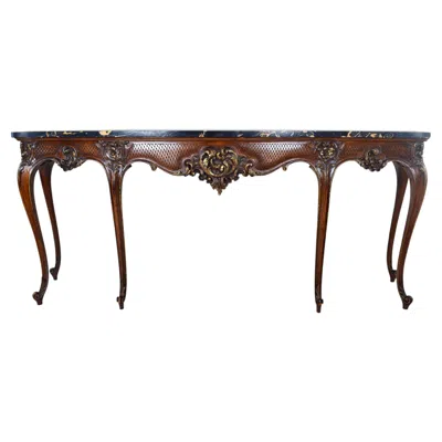 Pre-owned 1stdibs Porturo Marble-top Louis Xv Style Custom Console Table Exquisite Carved Details In Brown