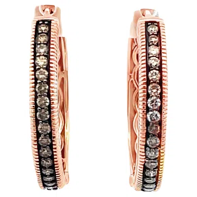 Pre-owned 1stdibs  14k Rose Gold Levian Diamond Hoop Earrings With Vanilla Diamonds In Red