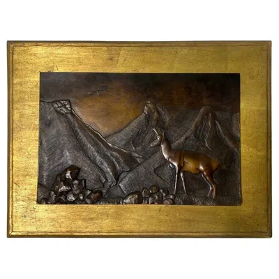 Pre-owned 1stdibs R M Evans Signed Limited Edition Bronze Wall Relief Plaque Sculpture Lone Buck In Brown