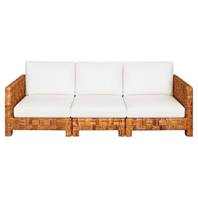 Pre-owned 1stdibs Radiant Restored Vintage Rattan Cane Basketweave Parsons Sofa In Brown