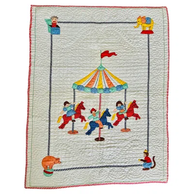 Pre-owned 1stdibs Rare 1930s Folk Art Merry-go-round Crib Quilt Intricately Hand Quilted In Gray