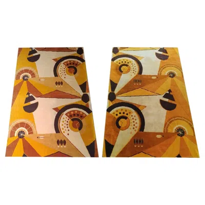 Pre-owned 1stdibs Rare 1950s French Constructivist Wool Rugs, Futuristic Diptych In Brown