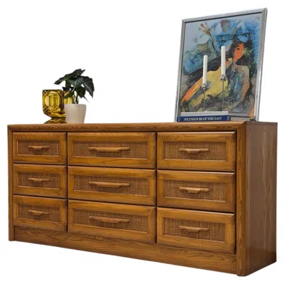 Pre-owned 1stdibs Rare 1970s Oak Dresser With Woven Rattan Fronts Organic Modern Elegance In Brown