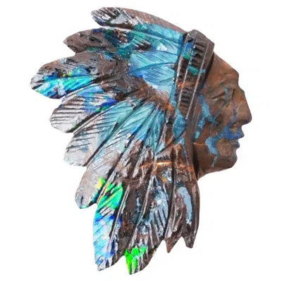 Pre-owned 1stdibs Rare 32 Carat Carved Lapidary Opal Native American Indian Chief In Gray