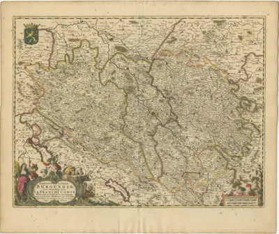Pre-owned 1stdibs Rare Hand-colored Map Of Franche-comté And Burgundy By Frederik De Wit C. 1688 In Red