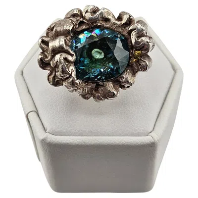 Pre-owned 1stdibs Rare Natural Blue Zircon Vintage Artisan Cast Sterling Silver Ring