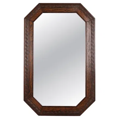 Pre-owned 1stdibs Rectangular Mirror With Carved Dark Oak Frame From The 1940s In Brown