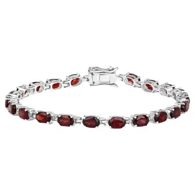 Pre-owned 1stdibs Red Garnet Tennis Bracelet 11.25 Carats Rhodium Plated Sterling Silver