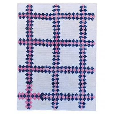 Pre-owned 1stdibs Red White And Blue Postage Stamp Chain Mounted Crib Quilt