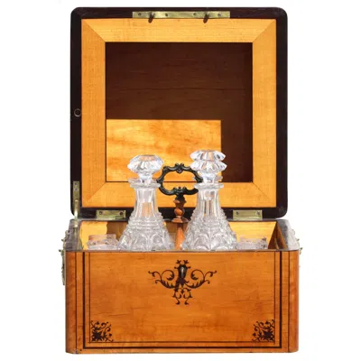 Pre-owned 1stdibs Regency Burl Wood And Inlaid Liquor Tantalus In Brown