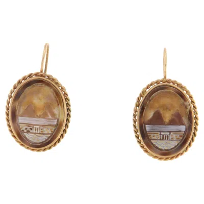 Pre-owned 1stdibs Retro 14k Yellow Gold Cameo Drop Earrings Capri Design Italy