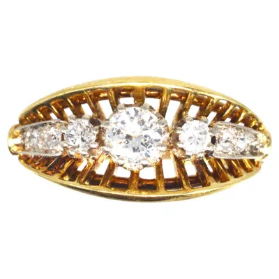 Pre-owned 1stdibs Retro 18ct Gold Diamond Ring With Openwork Fan Gallery In Multi