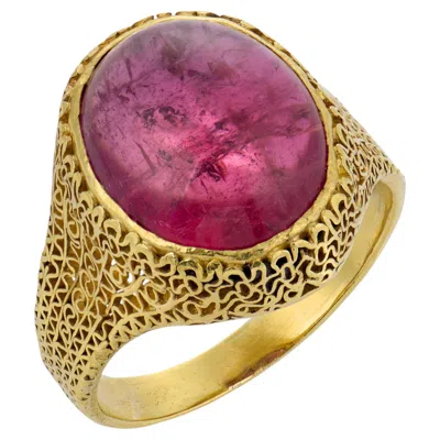 Pre-owned 1stdibs Retro 9.00 Carat Pink Tourmaline 18k Yellow Gold Ring