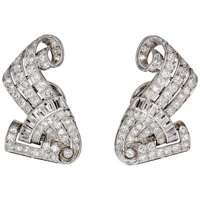 Pre-owned 1stdibs Retro Diamond And Platinum Earring Clips In Multi