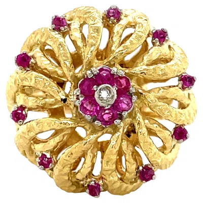Pre-owned 1stdibs Retro Vintage Ruby & Diamond Cocktail Ring, 18 Karat Gold Cocktail Ring In Multi