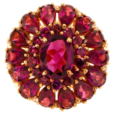Pre-owned 1stdibs Rhodolite Cocktail Ring White Topaz 6.29 Carats 14k Rose Gold Plated