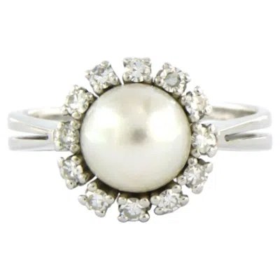 Pre-owned 1stdibs Ring With Pearl And Single Cut Diamonds Up To 0.25ct 14k Gold 5.6 Grams In Multi