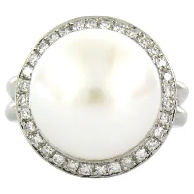 Pre-owned 1stdibs Ring With Pearl And Single Cut Diamonds Up To 0.50ct 14.2 Grams 18k White Gold