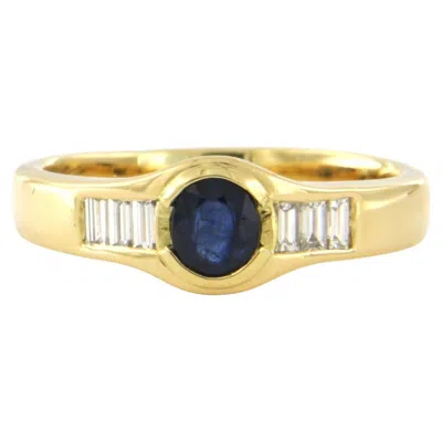 Pre-owned 1stdibs Ring With Sapphire And Baguette Shaped Diamond Up To 0.50ct 18k Gold In Blue