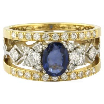Pre-owned 1stdibs Ring With Sapphire And Brilliant Cut Diamonds Up To 0.75ct 18k Gold 7.1 Grams In Blue