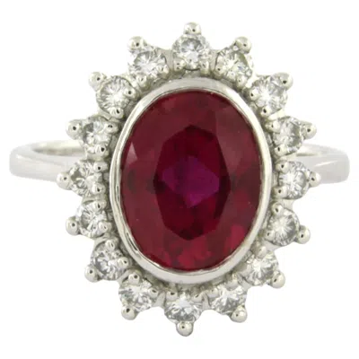 Pre-owned 1stdibs Ring With Synthetic Ruby Amd Brilliat Cut Diamonds Up To 0.60ct 14k Gold In Multi