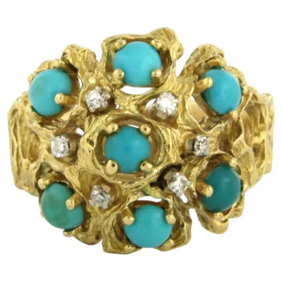 Pre-owned 1stdibs Ring With Turquoise And Single Cut Diamonds Up To 0.05ct 18k Gold 13.0 Grams In Multi