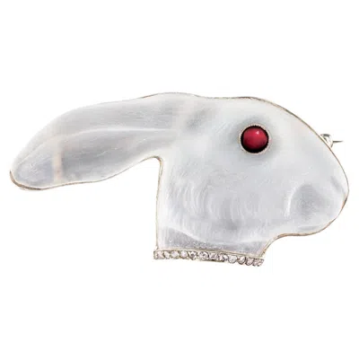 Pre-owned 1stdibs Rock Crystal And Diamond Rabbit Brooch In Multi