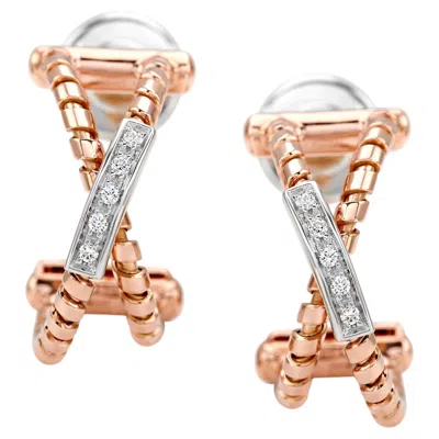 Pre-owned 1stdibs Rose Gold And Diamond Crossed Earrings - Torchon Collection * In Red