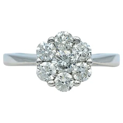 Pre-owned 1stdibs Round Brilliant Cut Diamond Flower Motif Cluster Ring In 18 Karat White Gold