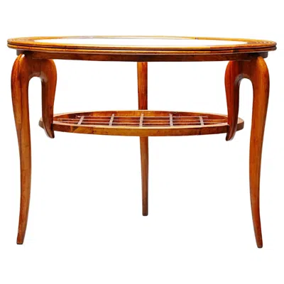 Pre-owned 1stdibs Round Coffee Table In Walnut And Glass, Italy, 1950's In Brown