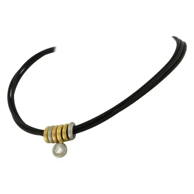 Pre-owned 1stdibs Rubber Choker With Tricolor Gold Pieces Set With Diamond 0.25 Ct In Multi