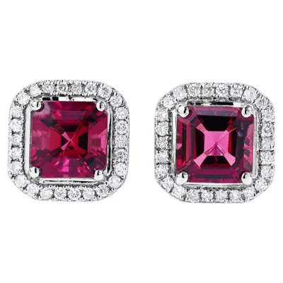 Pre-owned 1stdibs Rubellite Stud Earrings With Diamonds 2.68 Carats 14k White Gold