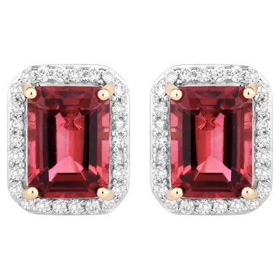 Pre-owned 1stdibs Rubellite Stud Earrings With Diamonds 3.04 Carats 14k Yellow Gold