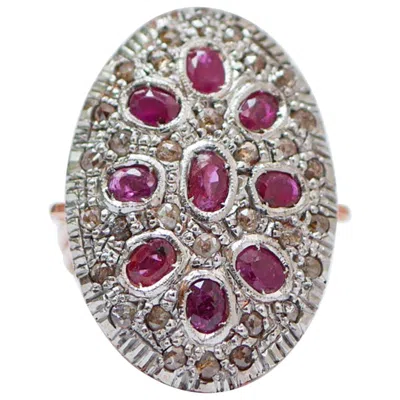 Pre-owned 1stdibs Rubies, Diamonds, Rose Gold And Silver Ring. In Red