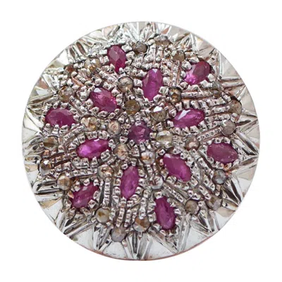 Pre-owned 1stdibs Rubies, Diamonds, Rose Gold And Silver Ring. In Red