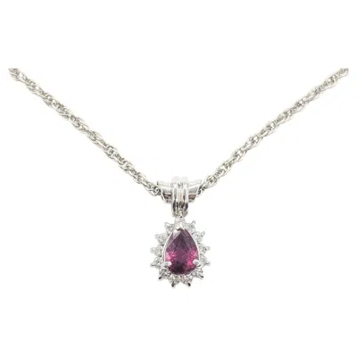 Pre-owned 1stdibs Ruby And Diamond Halo Drop Pendant In Platinum In Multi