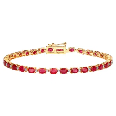 Pre-owned 1stdibs Ruby Bracelet With Diamonds 6.22 Carats 10k Yellow Gold