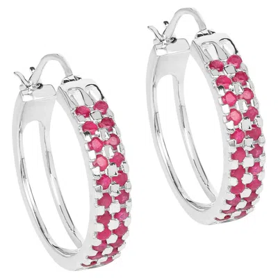 Pre-owned 1stdibs Ruby Cluster Hoop Earrings 1.9 Carats Rhodium Plated Silver In Multi