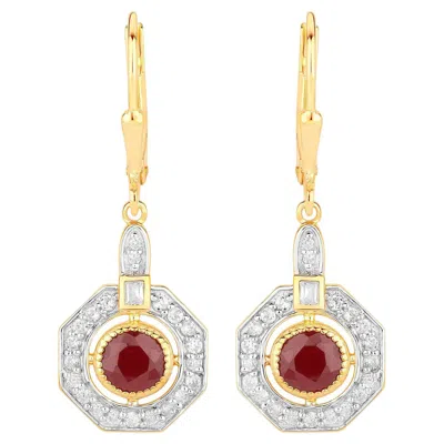 Pre-owned 1stdibs Ruby Dangle Earrings 1.7 Carats 18k Yellow Gold Plated Silver
