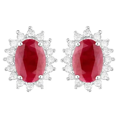 Pre-owned 1stdibs Ruby Earrings Halo Diamonds 2 Carats 14k White Gold