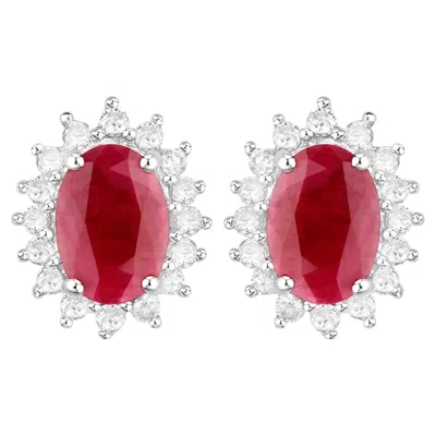 Pre-owned 1stdibs Ruby Earrings Halo Diamonds 2 Carats 14k White Gold